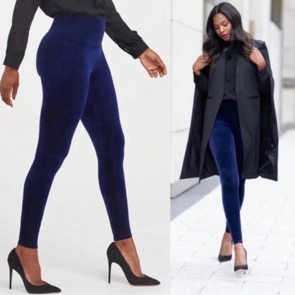 Spanx Velvet Leggings Lapis Night Blue Solid Pull On NWT Women's XS